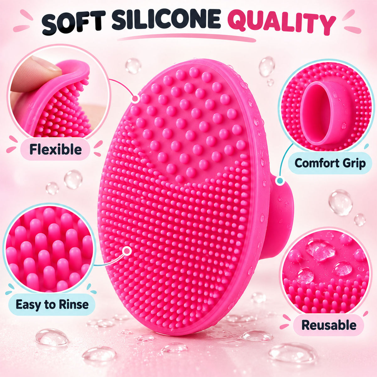 Small Silicone Face Scrubber with Grip Knob, Soft Face and Scalp Brush (1 Pc)