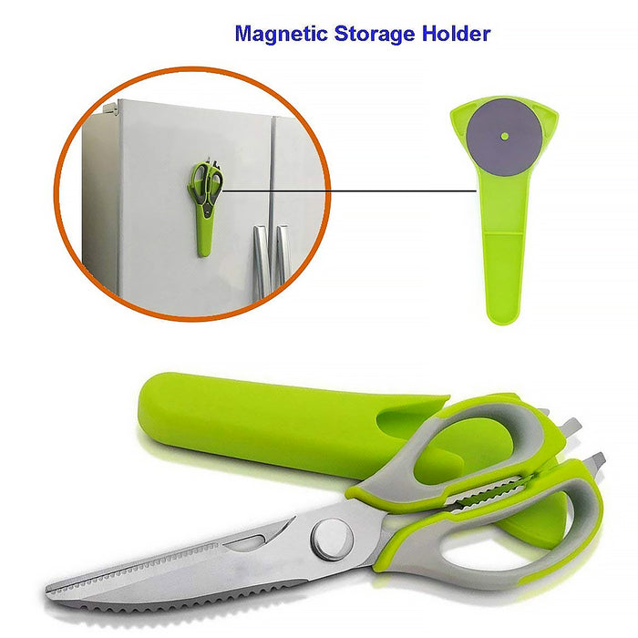 Multi-Purpose Kitchen Shears with Magnetic Holder, Stainless Steel, Red Multifunction Heavy Duty and Kitchen Scissors