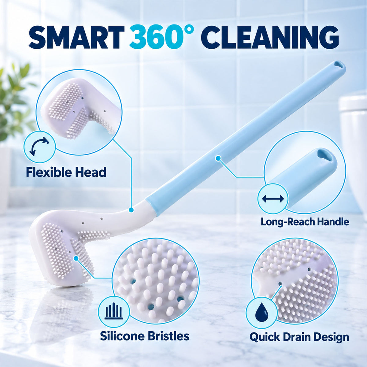 Design details of golf shape toilet cleaner brush.