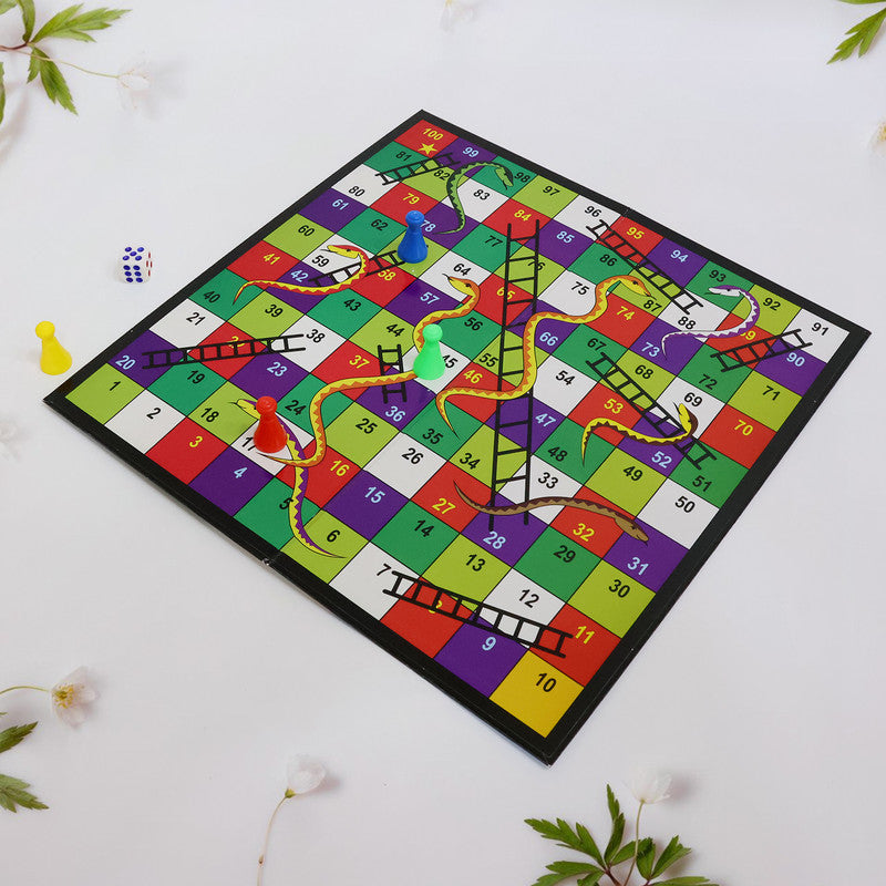 Classic Snakes & Ladders Board Game with Dice and Pawns