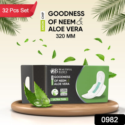 Sanitary Pads for Women With Goodness of Neem & Aloe Vera | Ultra Thin | Leakage Protection | PH Balance | With Antibacterial Anion Chip | 5X More Absorbance (320 mm / 32 Pads)