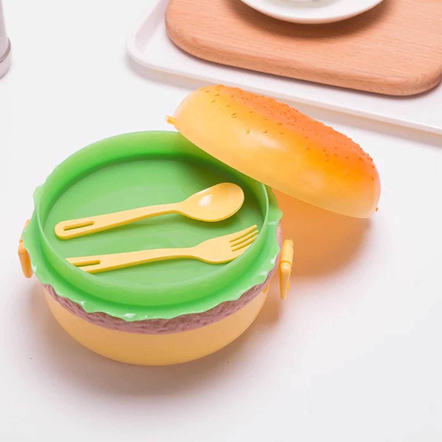 Burger Shape Lunch Box – Double Layer 1000ml for Kids | Lunchie Bunchie