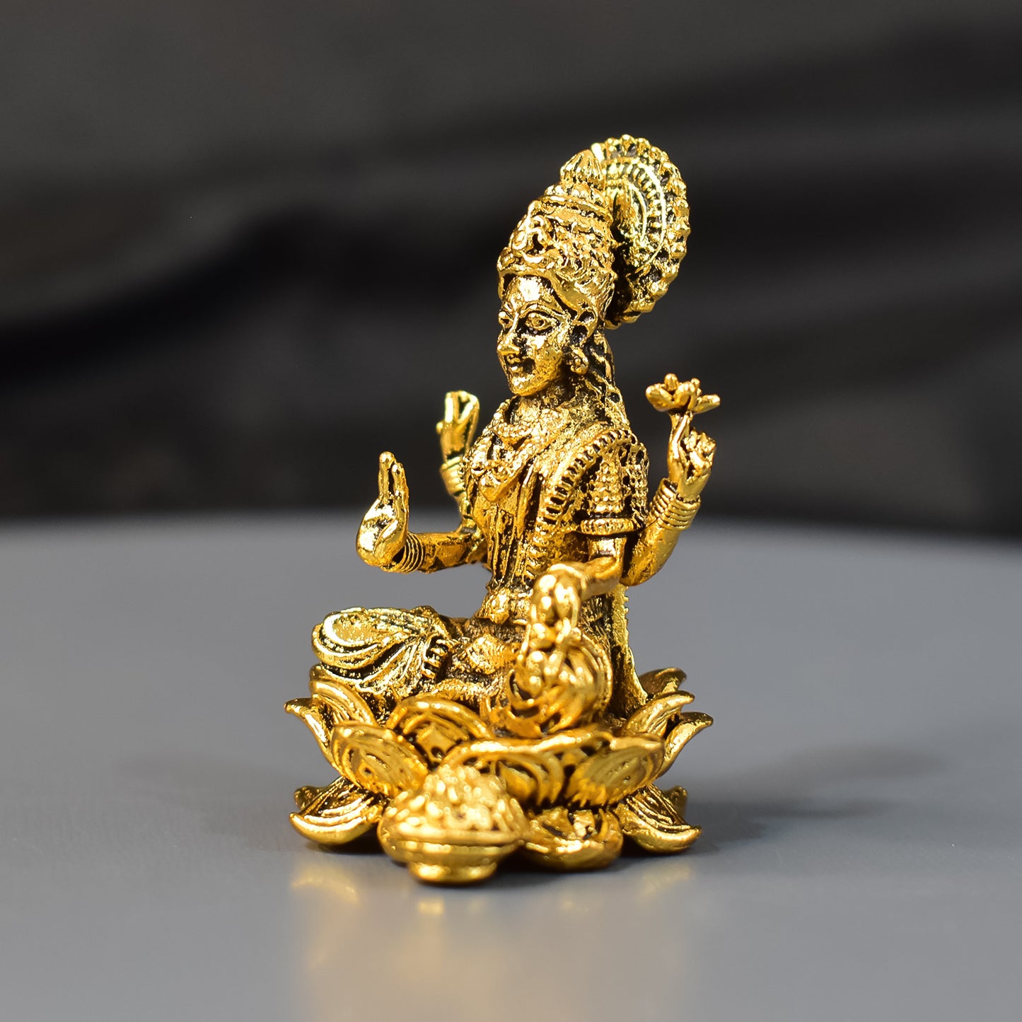 Gold-Plated Lakshmi Mata Murti - Divine Metal Statue for Wealth & Prosperity