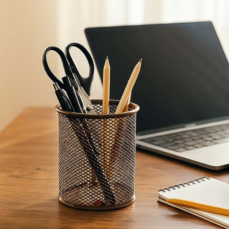 Khyati Round Metal Pen Stand – Durable Mesh Pencil Holder for Office, Home & Study Desk