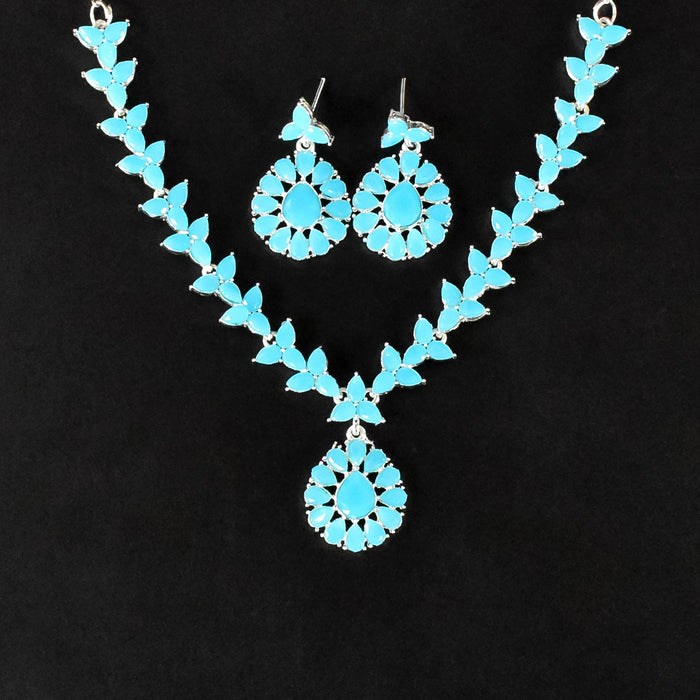 Sky Colour Diamond Necklace with Earring Set