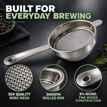 Apex Stainless Steel Tea Strainer No 3 with Long Handle, Fine Mesh Chalni (1 Pc)