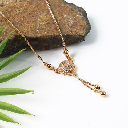 Elegant Gold-Plated Round Pendant Necklace with Dual Hanging Chains for Women