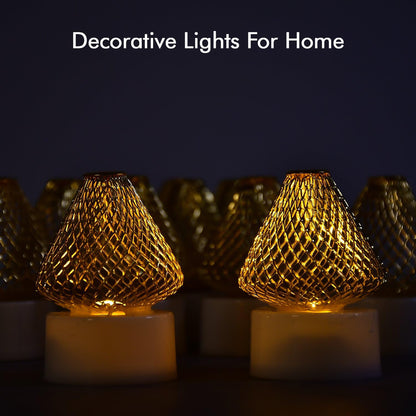 Set of 12 Decorative LED Flameless Candle Lights with Golden Net Cover