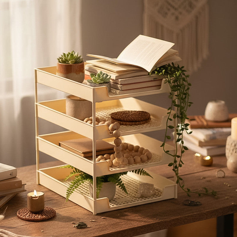 Office Mate 4-Layer Executive Document Tray | Premium Plastic Multi-Tier File Organizer (37.5 cm x 27.5 cm x 40 cm)