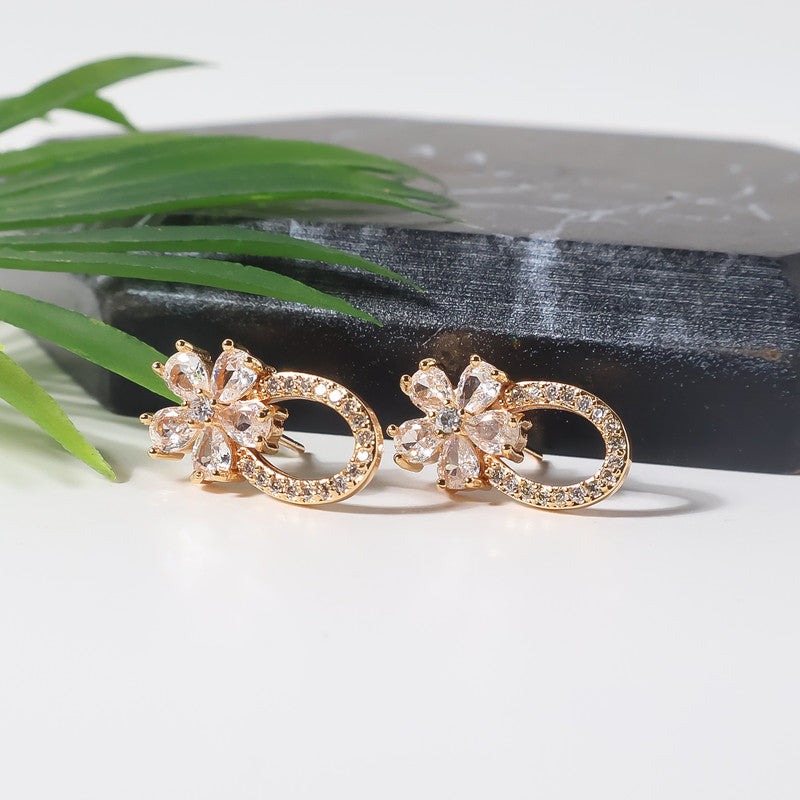 Floral Oval Loop CZ Stone Earrings for Women