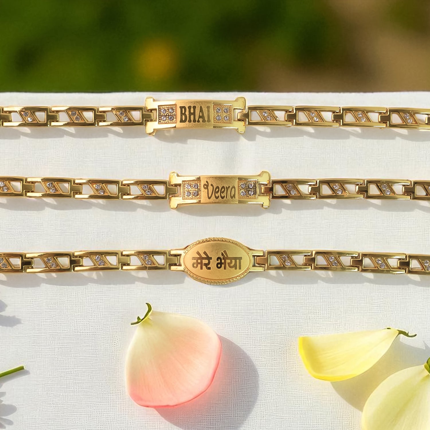 Metal Rakhi Bracelet for Brother Chain Rakhi With Wording (Mix Design /1 Pc)