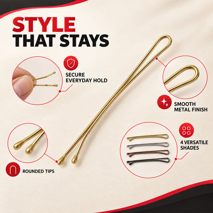Metal Bobby Hair Pins with Rounded Tips for Buns and Daily Hairdos (32 Pc Set)