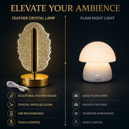 Feather Shape Crystal Table Lamp – Elegant USB Charging LED Light
