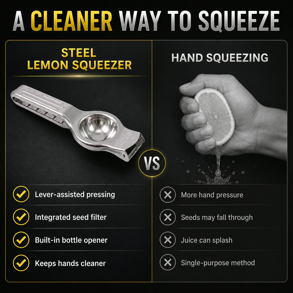Stainless Steel Lemon Squeezer – 2-in-1 Juicer with Bottle Opener