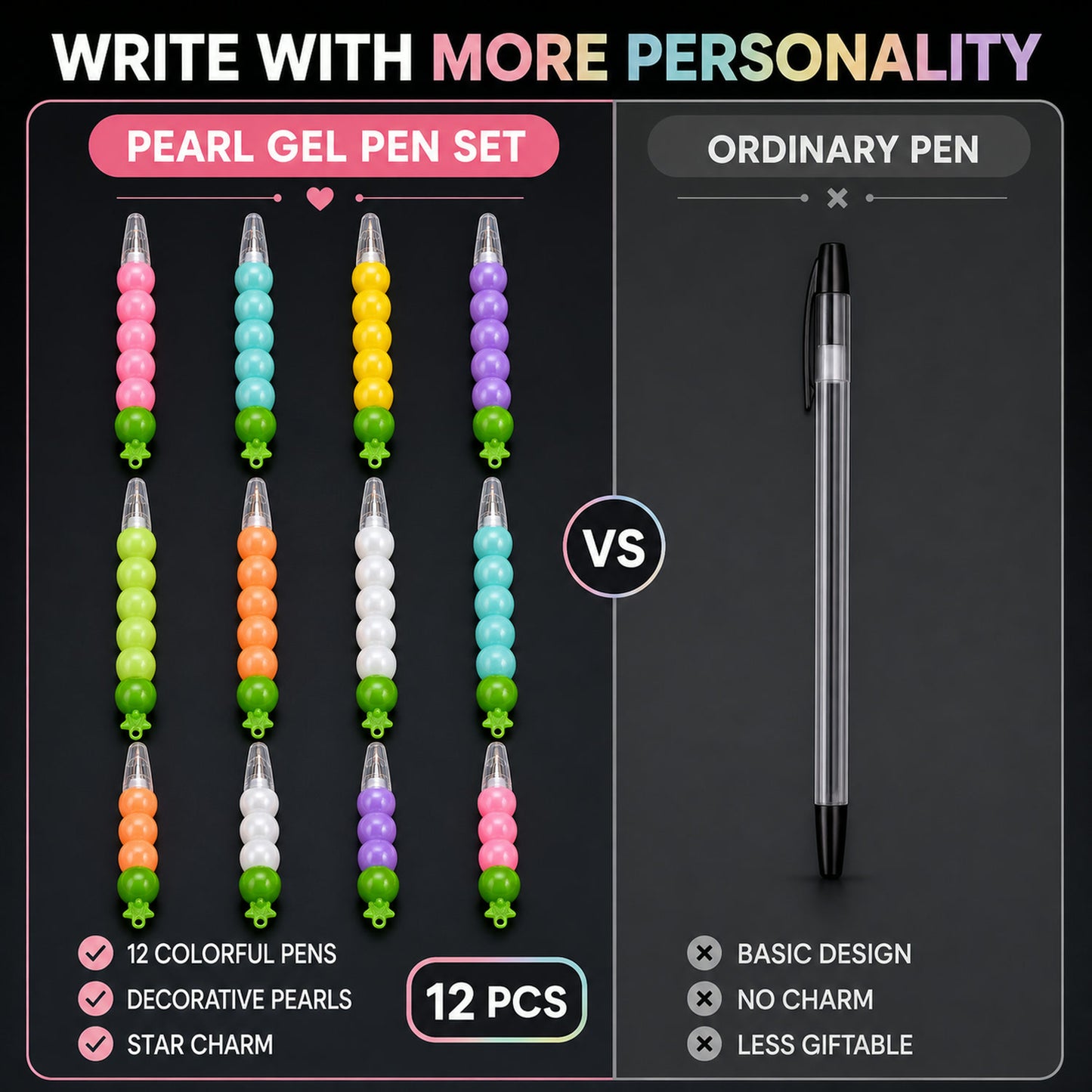 Pearl Gel Pen Set – Multicolor Moti Pens for Kids (12 Pc) | Writezo