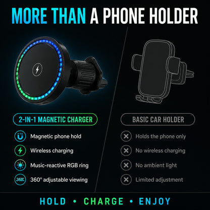 Magnetic Car Charger – Wireless Phone Mount with RGB Lights | Phonixio