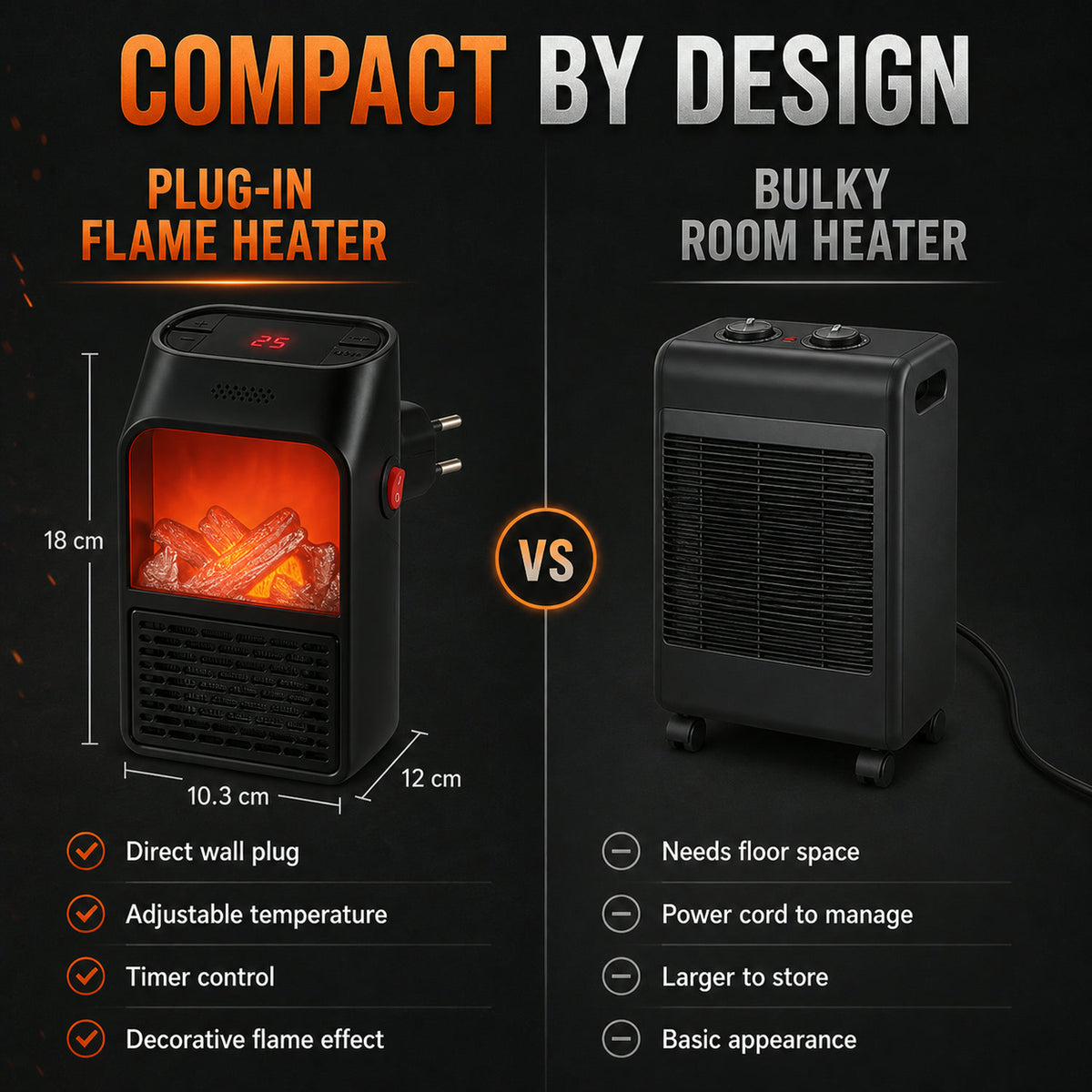 Electric Fireplace Heater – Realistic LED Flame | Deodap