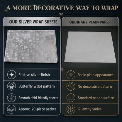 Silver Decorative Gift Wrapping Paper Sheets – 20 Pieces Premium Pack