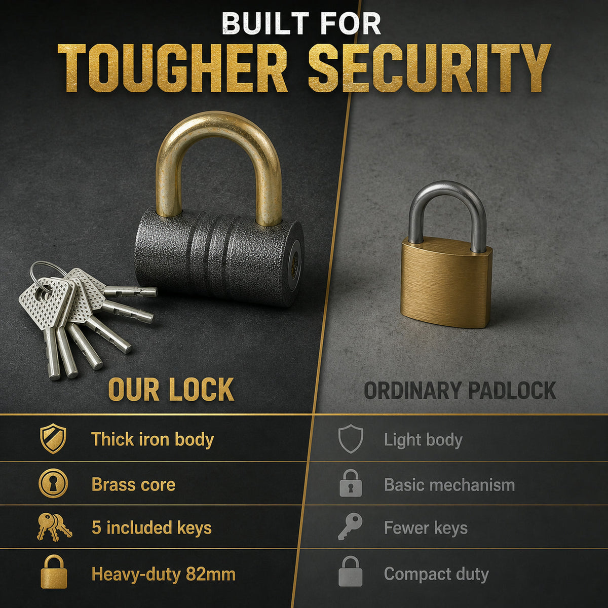 Iron Padlock – 82mm Heavy-Duty Brass Core | FortiLock