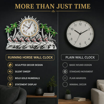 Plastic Wall Clock – Silent Sweep with Running Horse Design