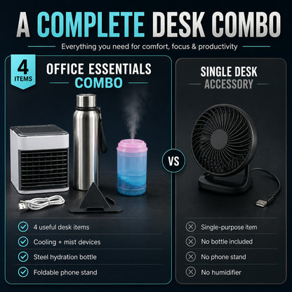 Office Essentials Combo Set – Mini Air Cooler & Water Bottles
