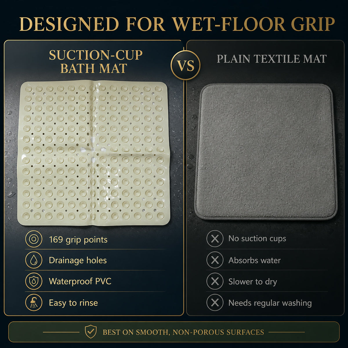 Anti-Slip Bath Mat – Secure Suction Cups for Bathroom Safety