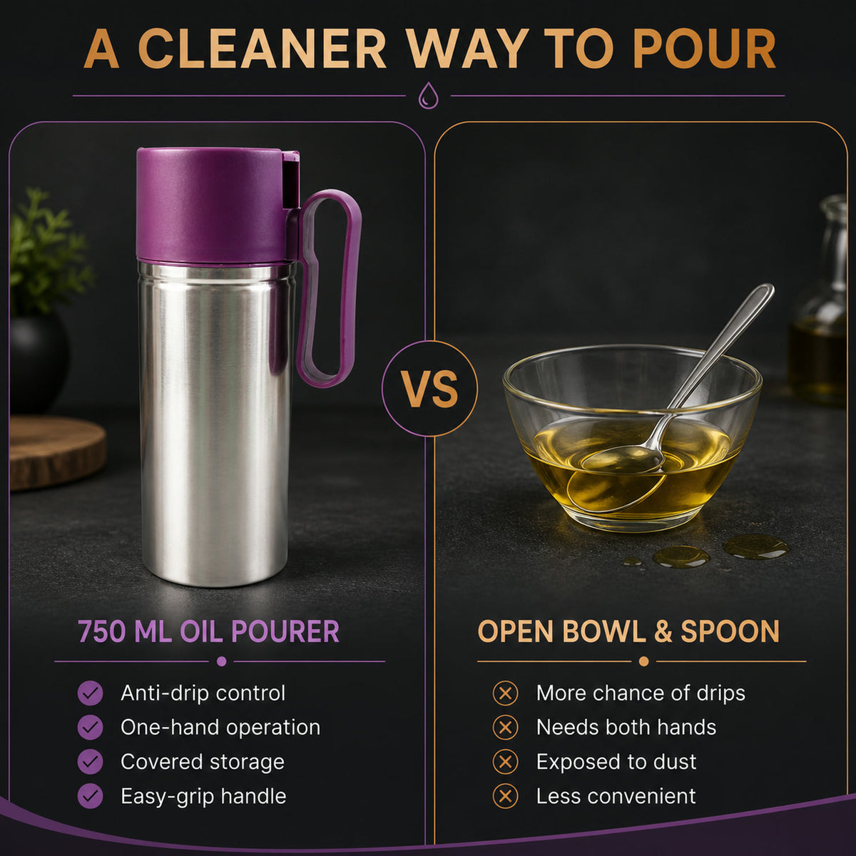 Stainless Steel Oil Pourer – 750ml Anti-Drip Dispenser