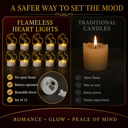Set of 12 Multicolor Flameless Heart LED Candles for Decor