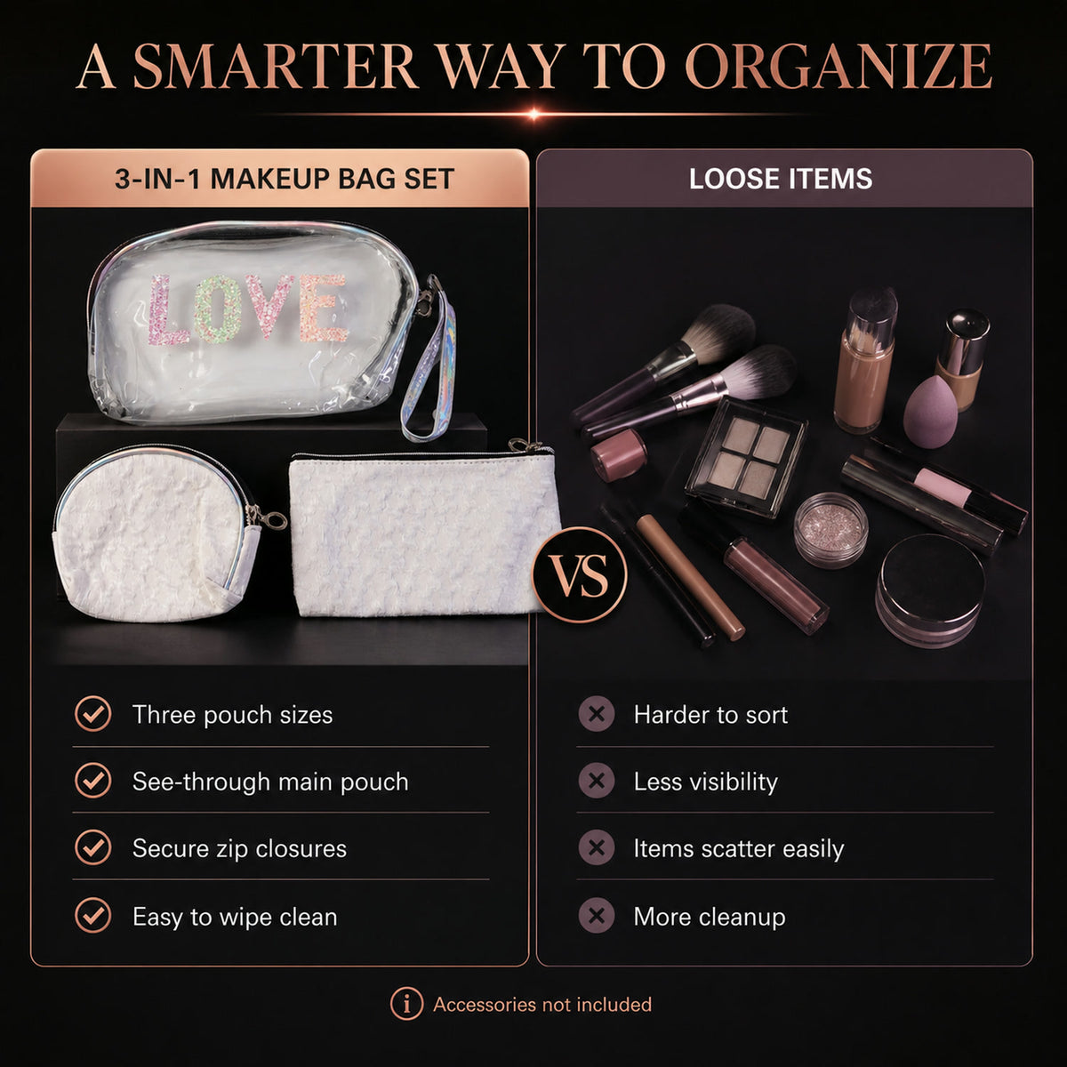 3-in-1 Makeup Bag Set – Compact & Stylish Travel Organizer