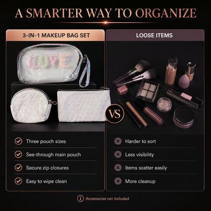 3-in-1 Makeup Bag Set – Compact & Stylish Travel Organizer