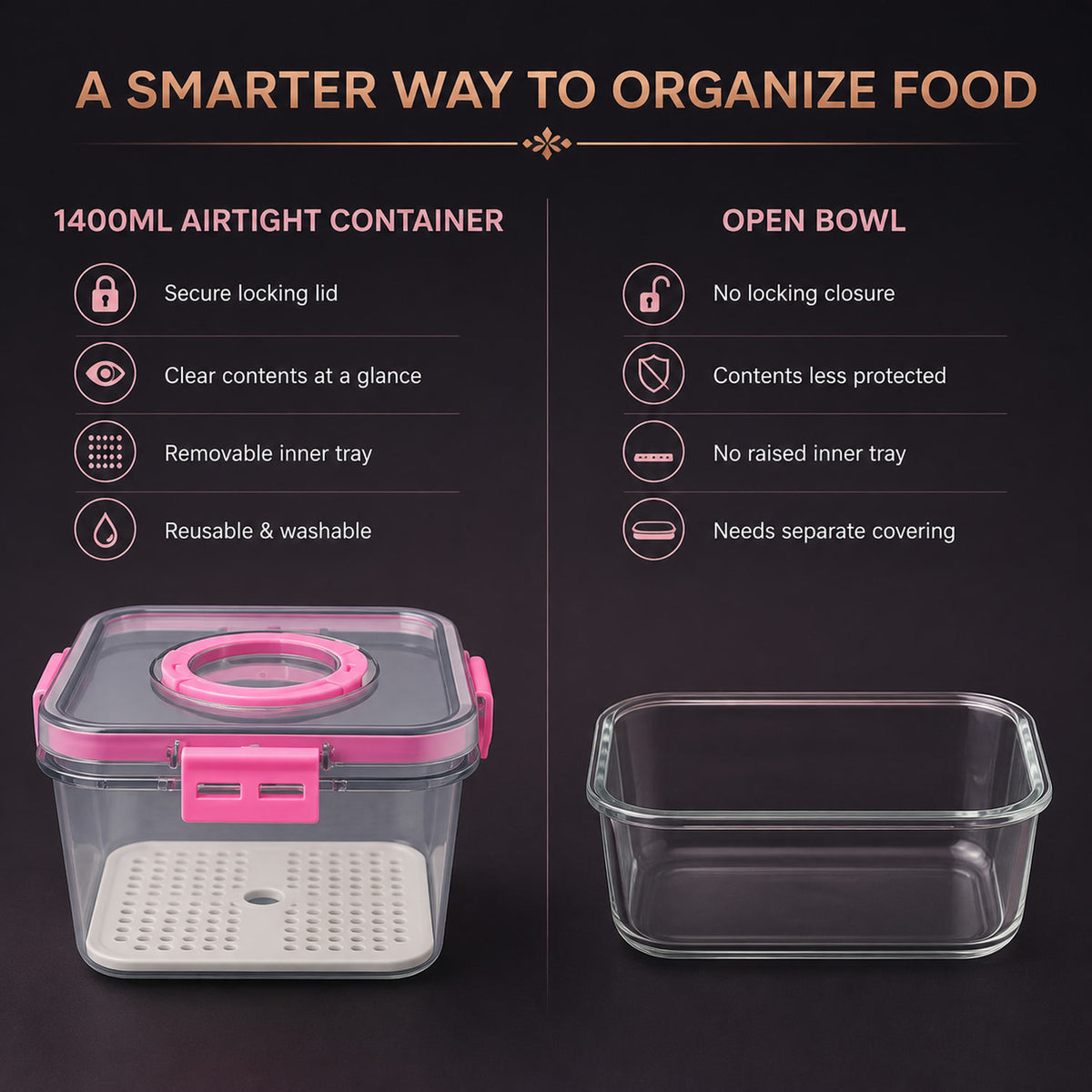 Plastic Food Storage Container – Clear, Airtight 1400ML | Lunchie Bunchie