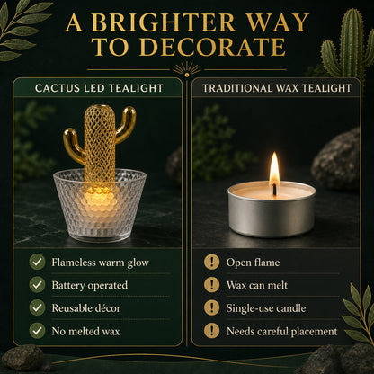 Cactus LED Tealight Candles – Unique Flameless Decorative Set