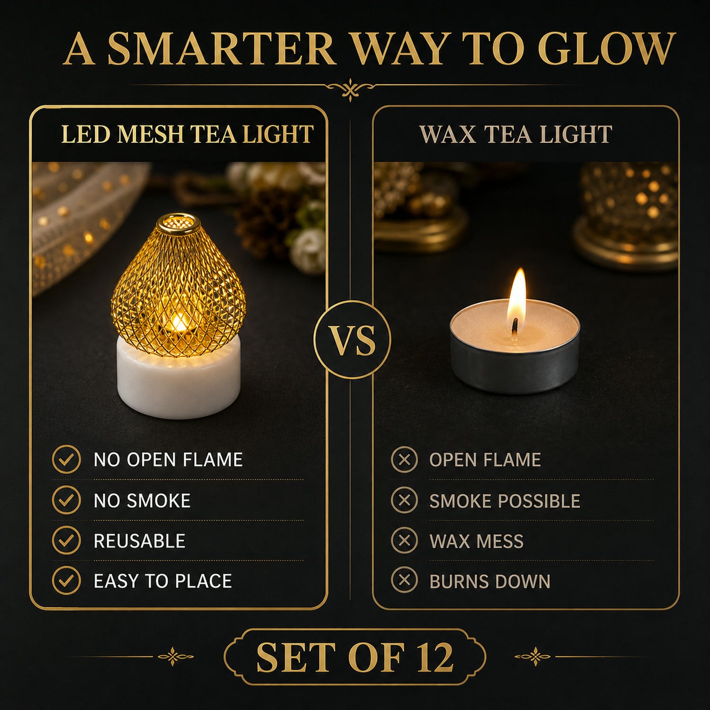 Flameless LED Tea Light Candles 12 Pcs – Safe Home Decor | Styleva