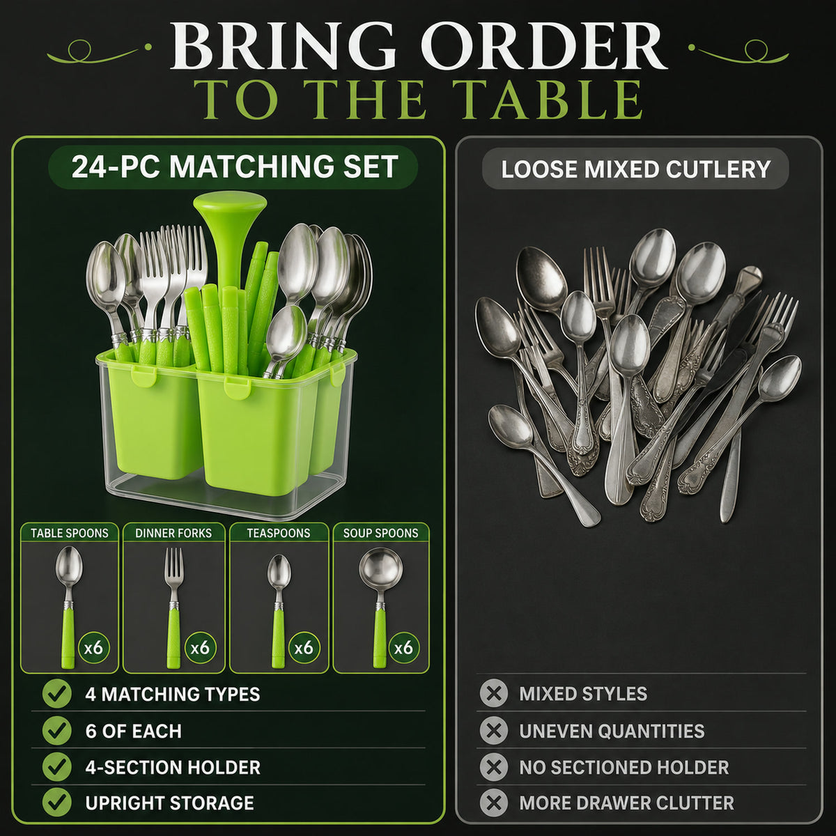 Stainless Steel Cutlery Set – Elegant 24-Piece with Holder