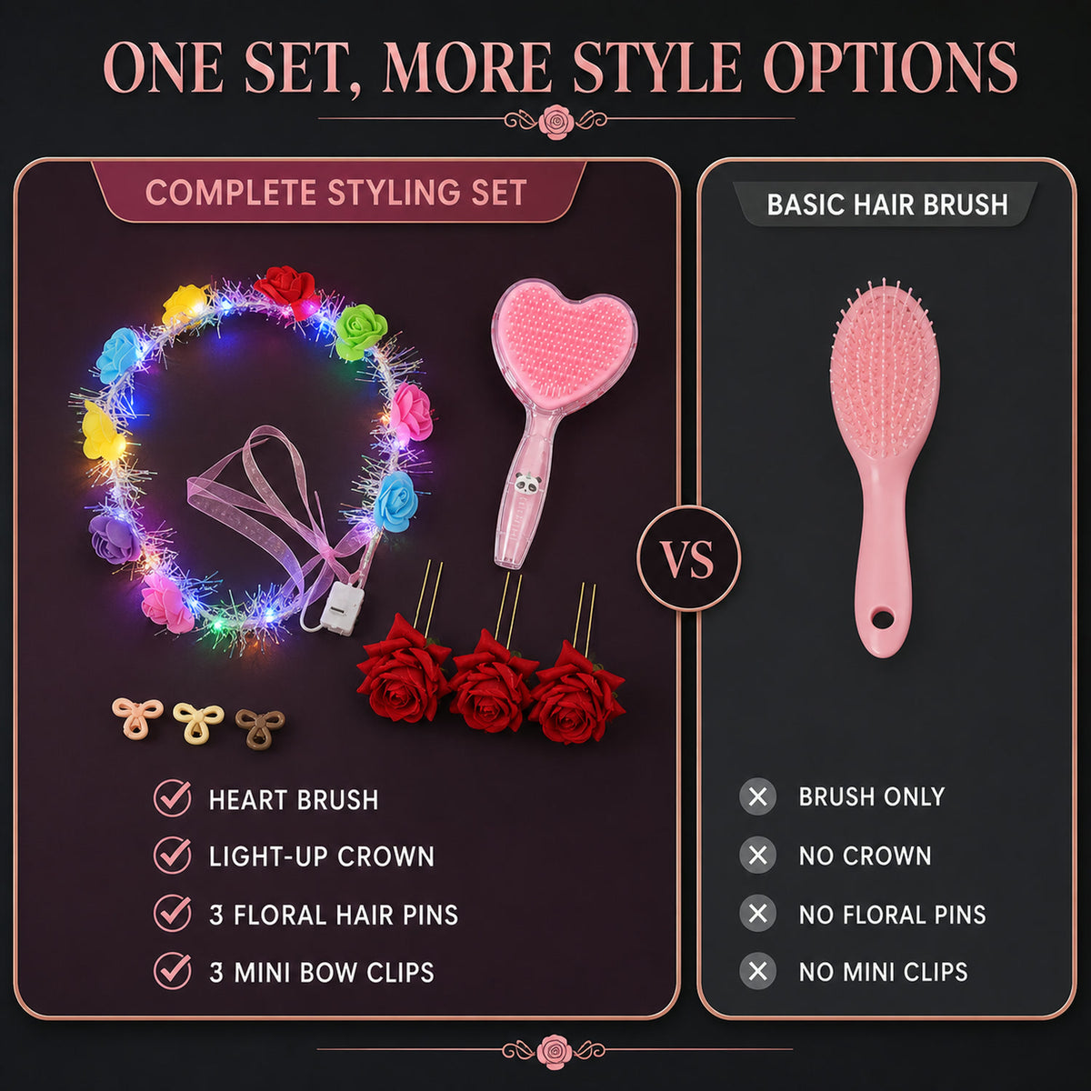 Beauty & Hair Styling Combo Set – Floral Accessories & Detangling Brush