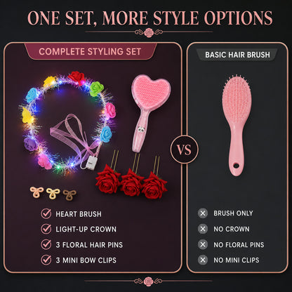 Beauty & Hair Styling Combo Set – Floral Accessories & Detangling Brush