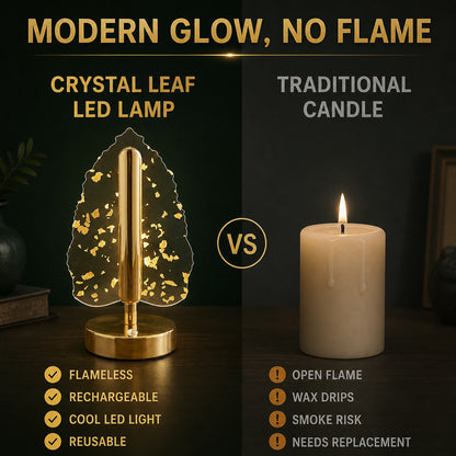 Golden Crystal Leaf LED Table Lamp – USB Charging & Warm Light