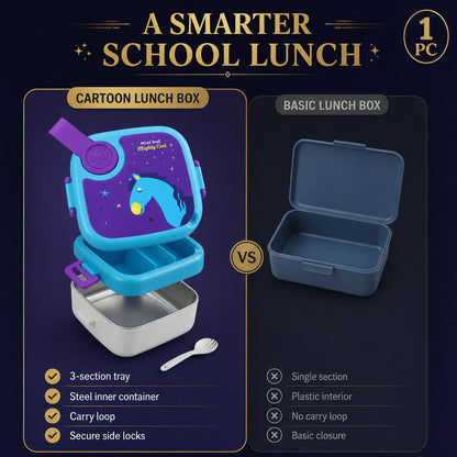 Kids Cartoon Lunch Box – Leak-Resistant Giraffe Print with Stainless Steel Tray