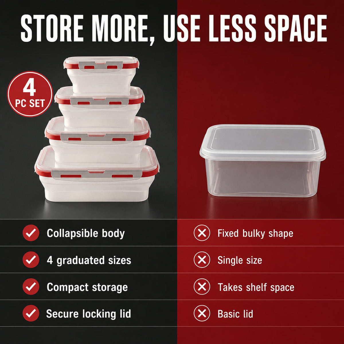 Collapsible Food Storage Container Set – Space-Saving & Airtight
