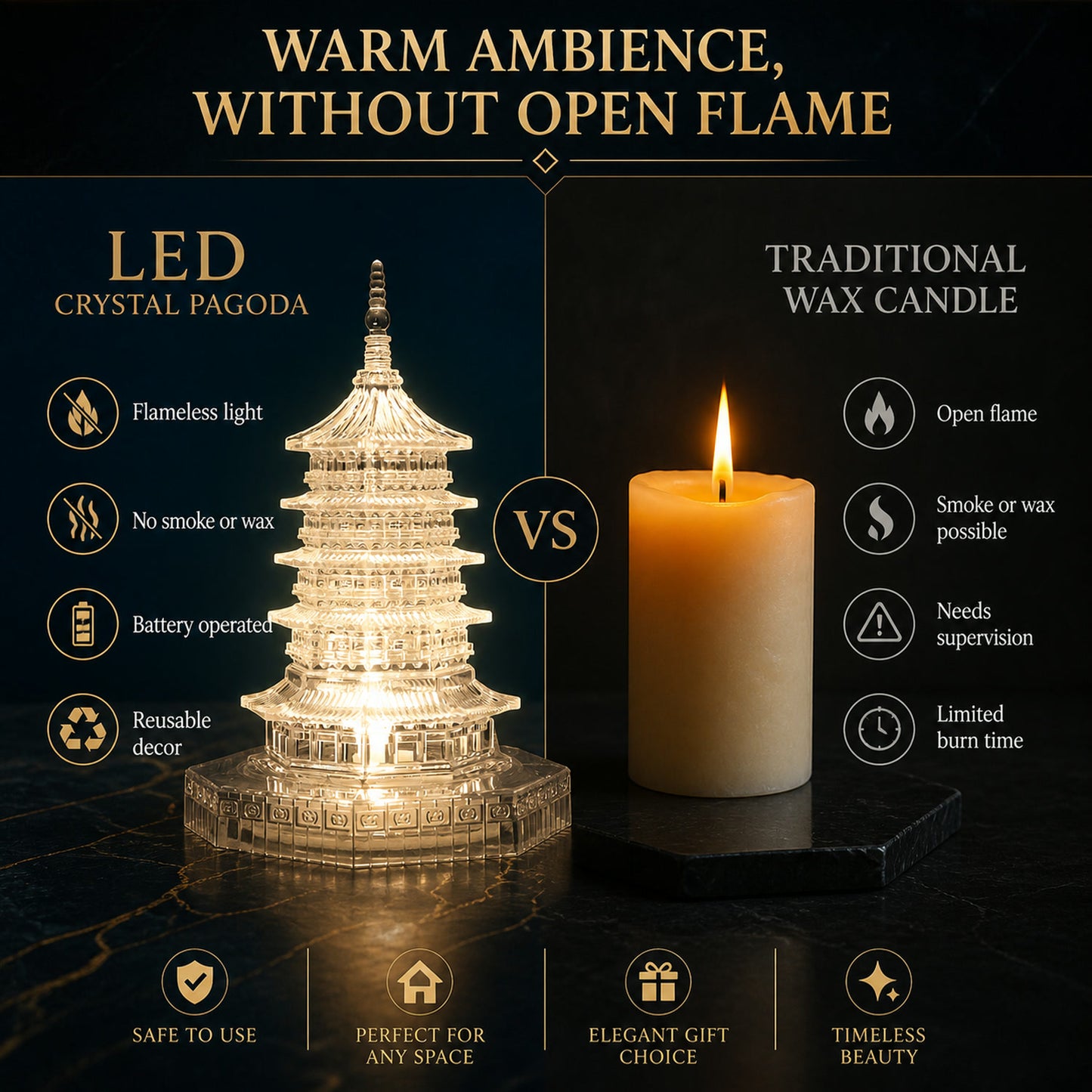 LED Crystal Pagoda Light – Elegant Battery Operated Decor