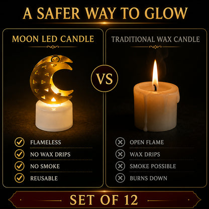 Moon Shaped Flameless LED Candles – (12 Pc Set)