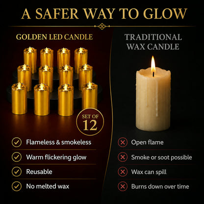 Flickering LED Candles (12 pcs) – Realistic Flame Decor | JubileeJoy