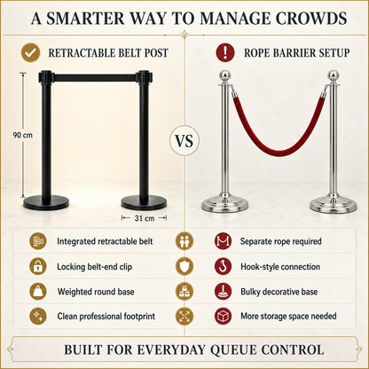 Retractable Belt Crowd Control Pole – Heavy Duty with Sturdy Base