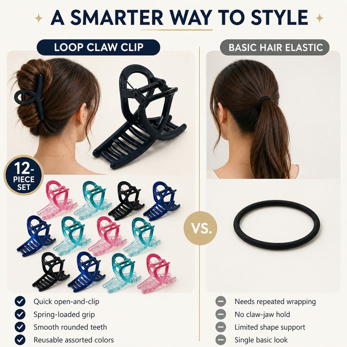 Plastic Hair Clamp – Durable Matte Finish Barrette Clip Set
