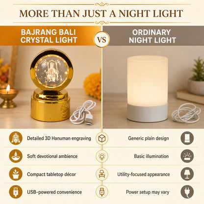Bajrang Bali 3D Crystal Ball Night Light – Soothing LED Glow