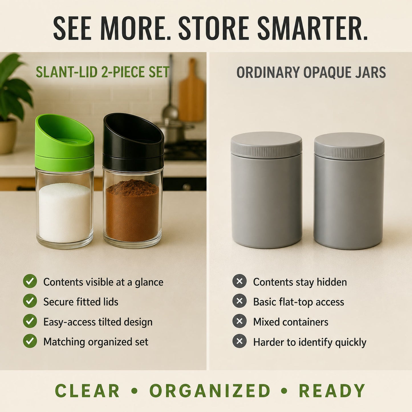 Kitchen Storage Jars – Airtight 2-Piece Slant-Lid Set