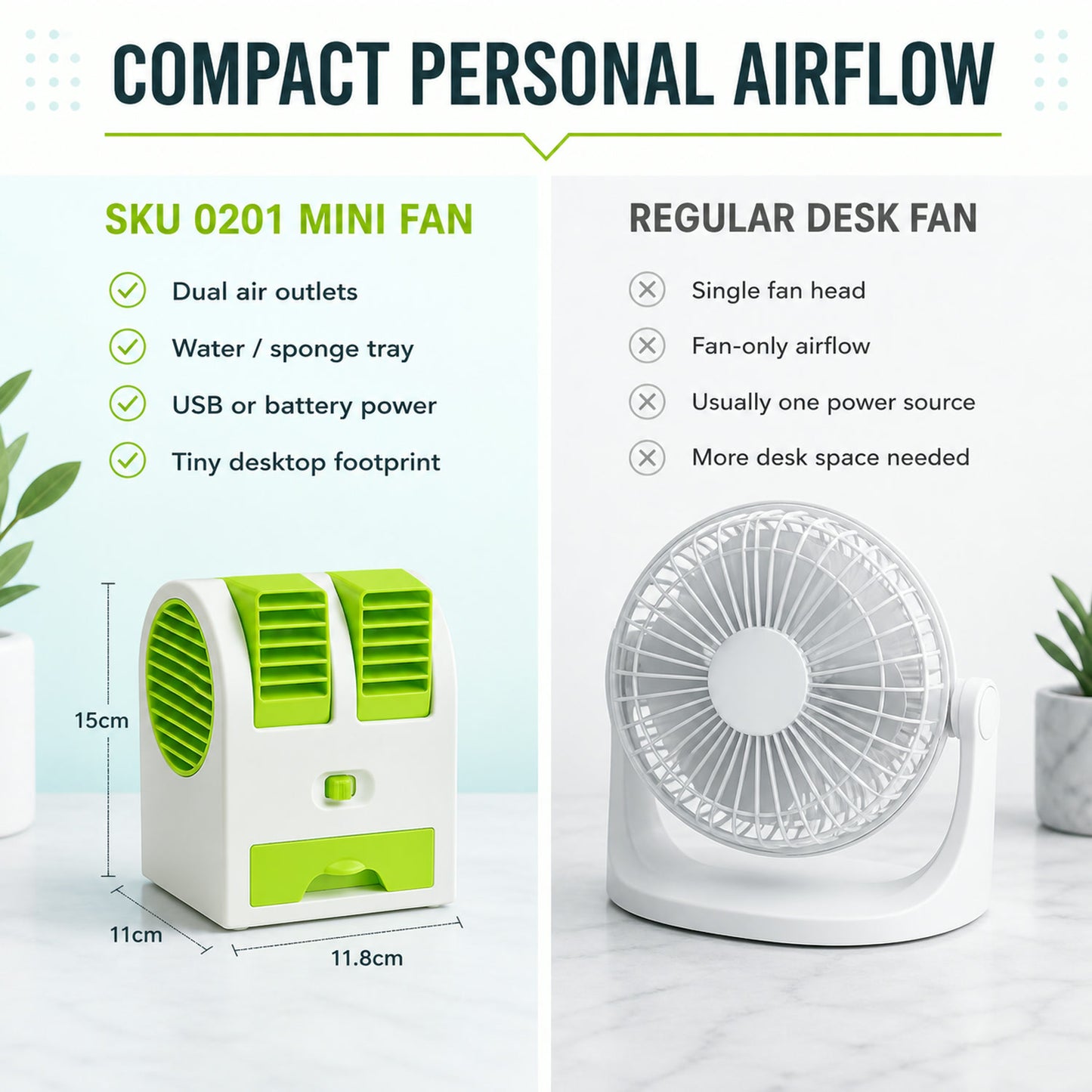 Dual Bladeless Mini Air Conditioner – USB & Fragrance