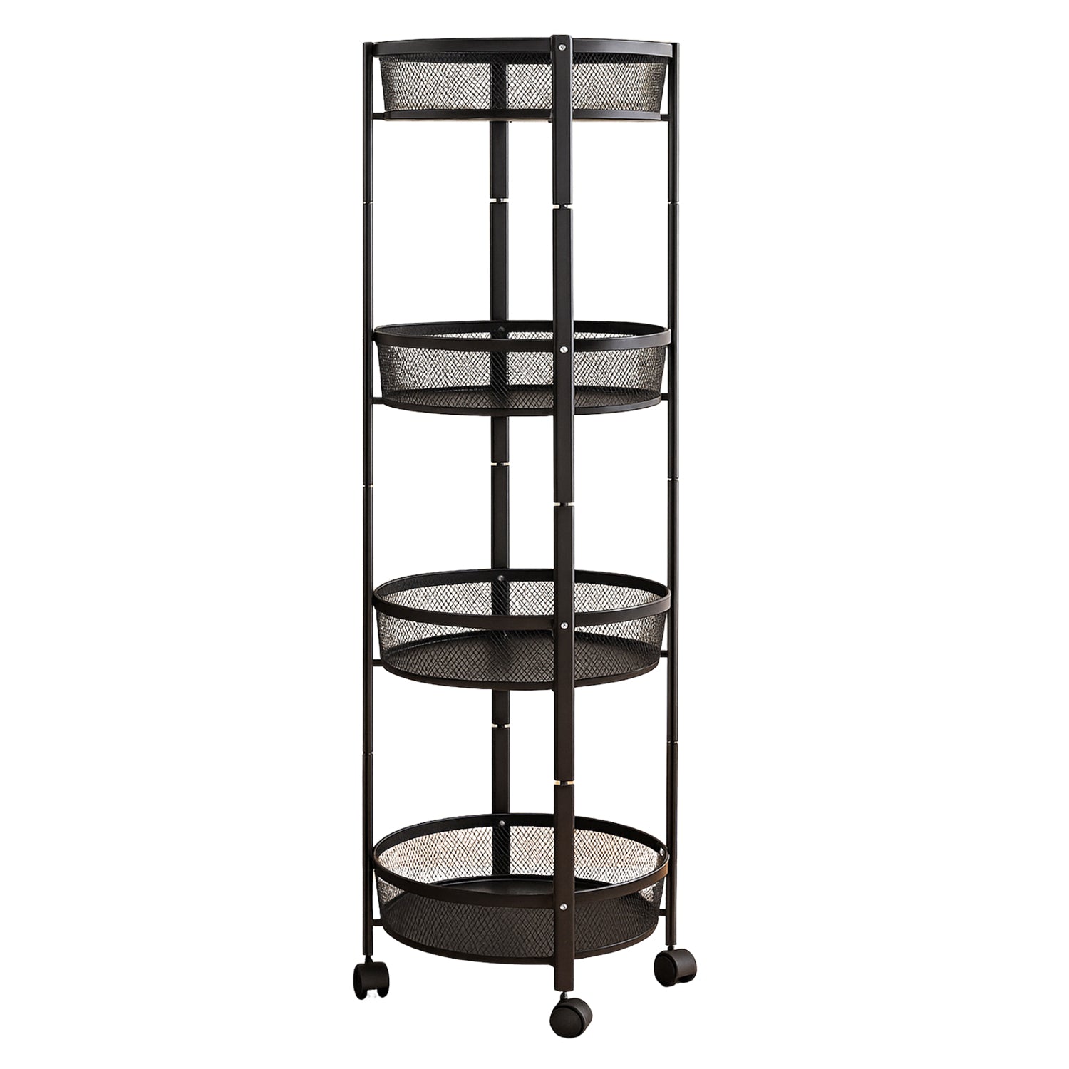 4-Layer Round Metal Mesh Storage Organizer Rack with Wheels (1 Pc)