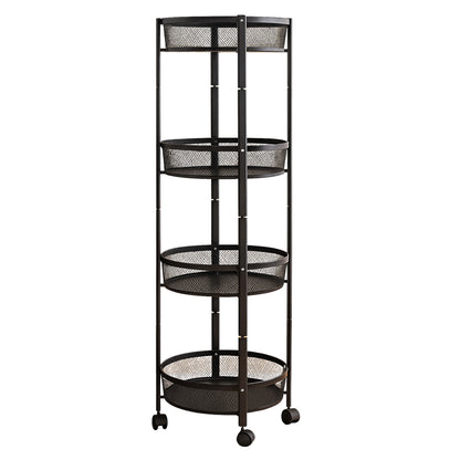 4-Layer Round Metal Mesh Storage Organizer Rack with Wheels (1 Pc)