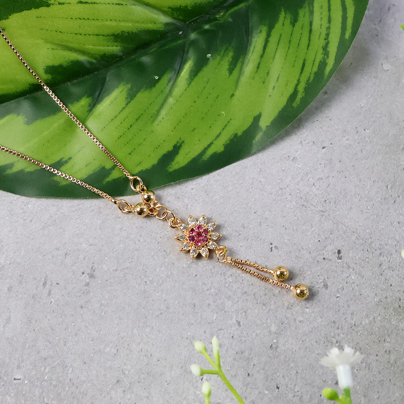 Elegant Floral Drop Pendant Necklace for Women – Gold-Plated with Sparkling Stones